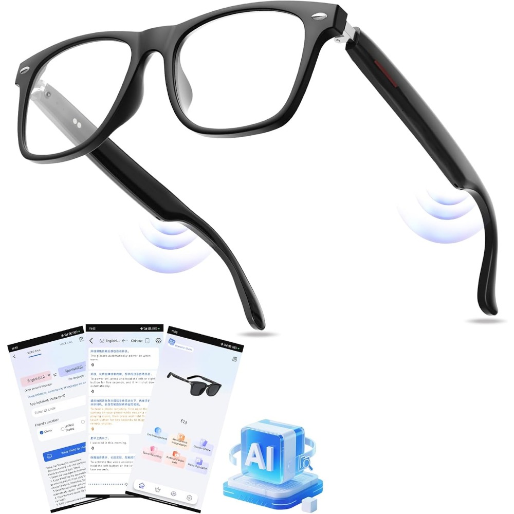 Smart Glasses Lens - リアルタイム翻訳、Bluetoothオーディオ、オープンイヤースピーカー搭載のスマートグラス（男女兼用）