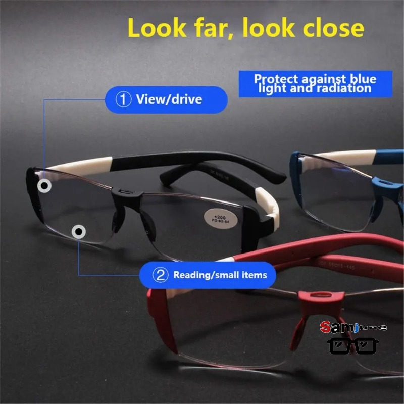 Light Therapy Glasses - Samjune 抗青色光メガネ磁気療法老眼メガネインテリジェント遠近両用老眼鏡完成品アイウェア