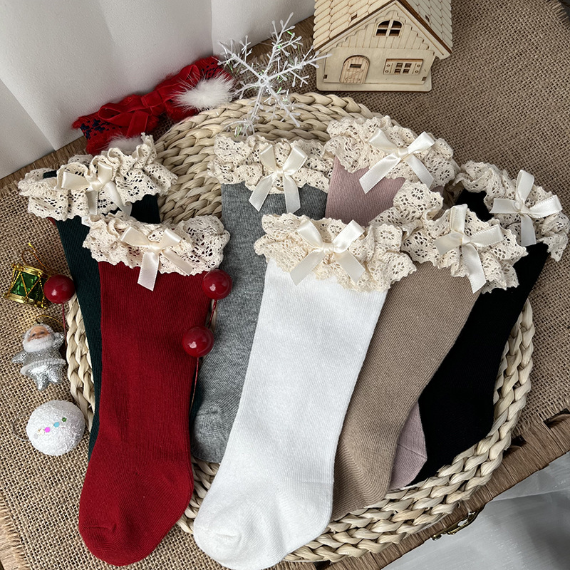 Baby Sock Oximeter - 0〜5歳の女の赤ちゃん、子供、幼児、プリンセス、クリスマス、秋、冬、新品用の膝丈コットンフリルロングソックス