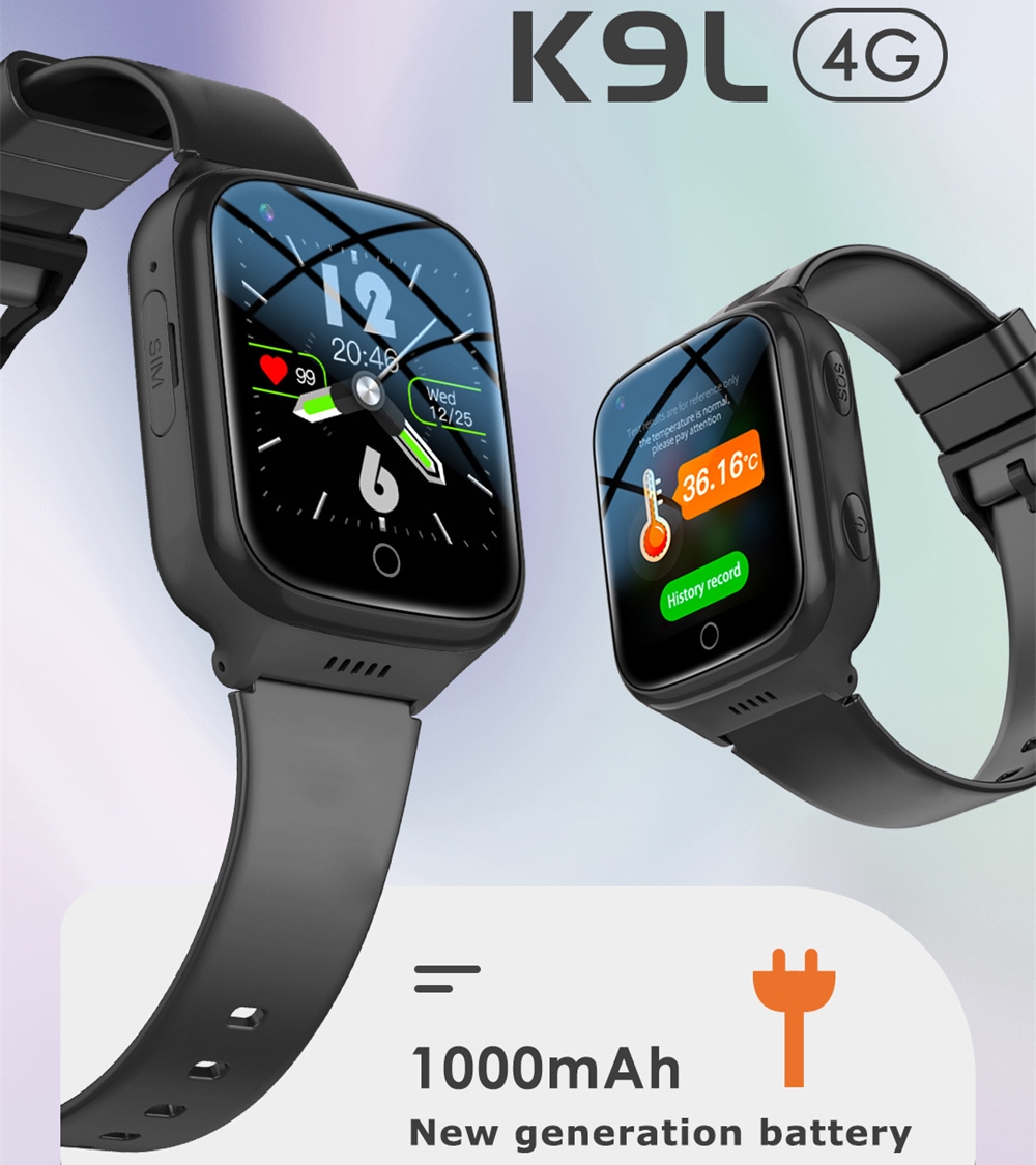 Fall Detection Watch - 転倒検知機能付き高齢者向けスマートウォッチ、シニア向けSOSウォッチ、4G SIM対応電話、GPS測位、心拍数、ビデオ通話、K9L Vib