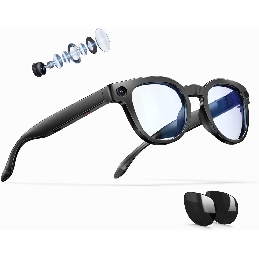 Smart Glasses Lens - 8MPカメラ、4Kビデオ、リアルタイム翻訳、物体認識、Vlog、仕事、旅行用のBluetooth搭載スマートグラス