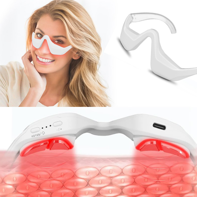 Light Therapy Glasses - 目の下の赤色光療法デバイス、4つのモード搭載の赤色光療法グラス、赤色650NM赤色光アイマスク、目の下のたるみ、くま、眼窩周囲のしわ、しわの治療に