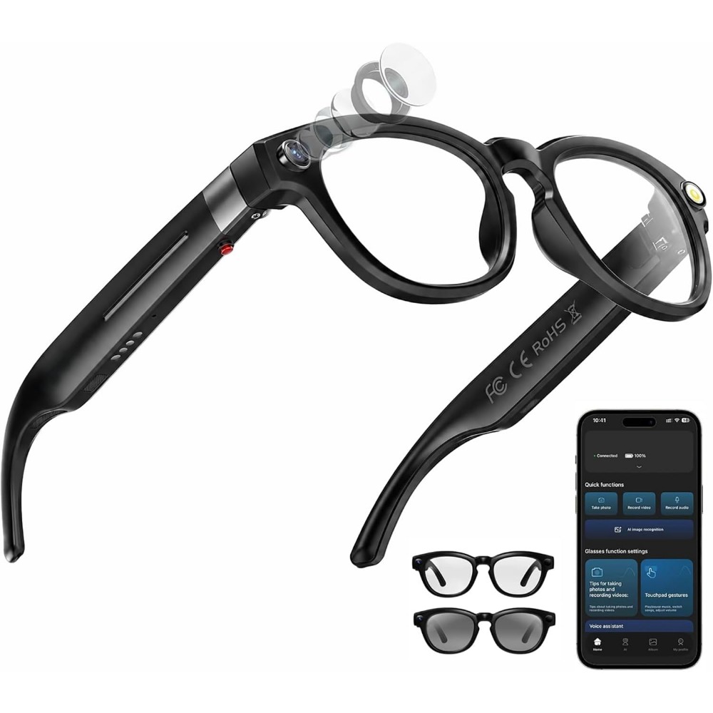 Smart Glasses Lens - スマートグラス：4Kカメラ、Bluetooth、翻訳機能、自動調光レンズ、旅行や日常使用に最適な32GBストレージ