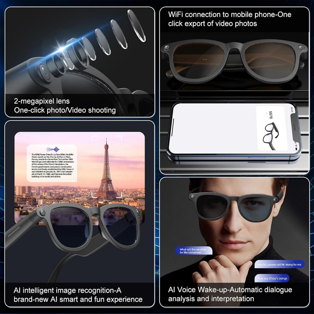 HDカメラ、リアルタイム翻訳、音楽、ハンズフリー通話機能搭載 - Smart Glasses Lens のレビューと価格