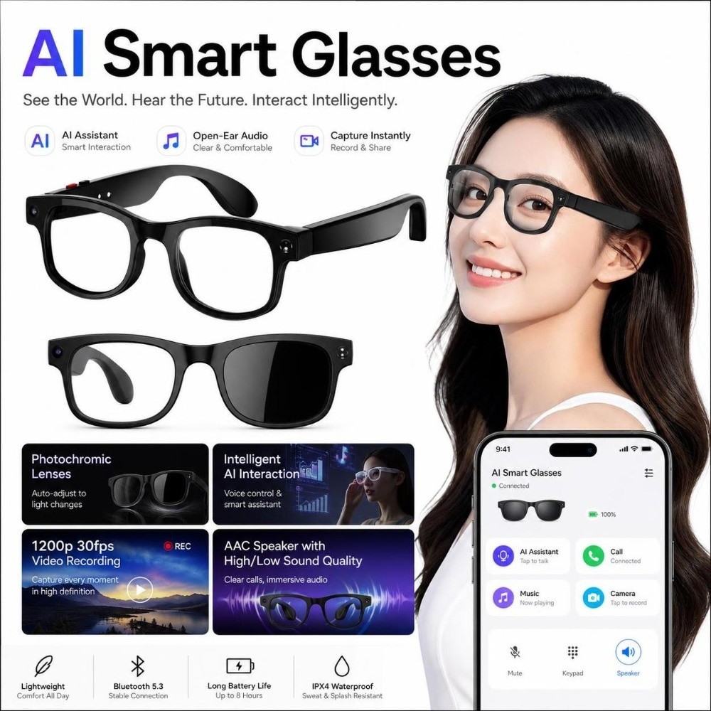 2 in 1 AIスマートグラス HD写真動画音声リアルタイ - Smart Glasses Lens のレビューと価格