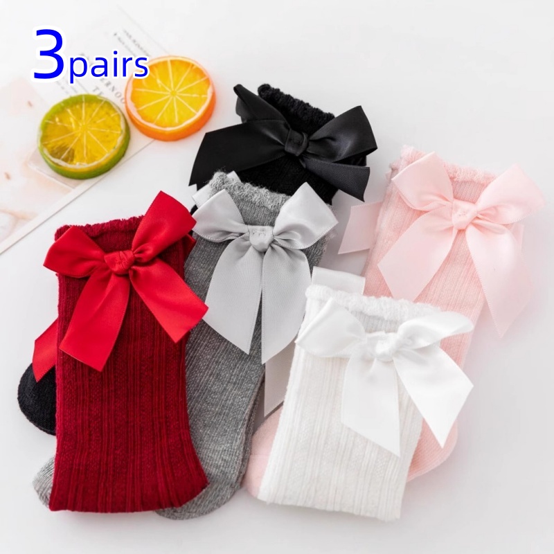 3 ペア/セット女の赤ちゃん靴下ビッグリボンニーハイ子供のホ - Baby Sock Oximeter のレビューと価格