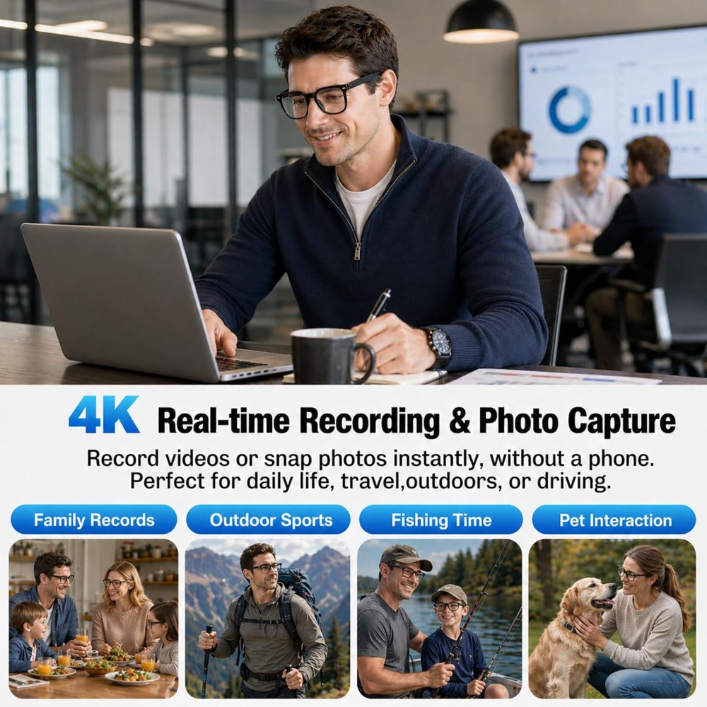 旅行用スマートグラス：4Kビデオ、写真撮影、翻訳、アシスタン - Smart Glasses Lens のレビューと価格