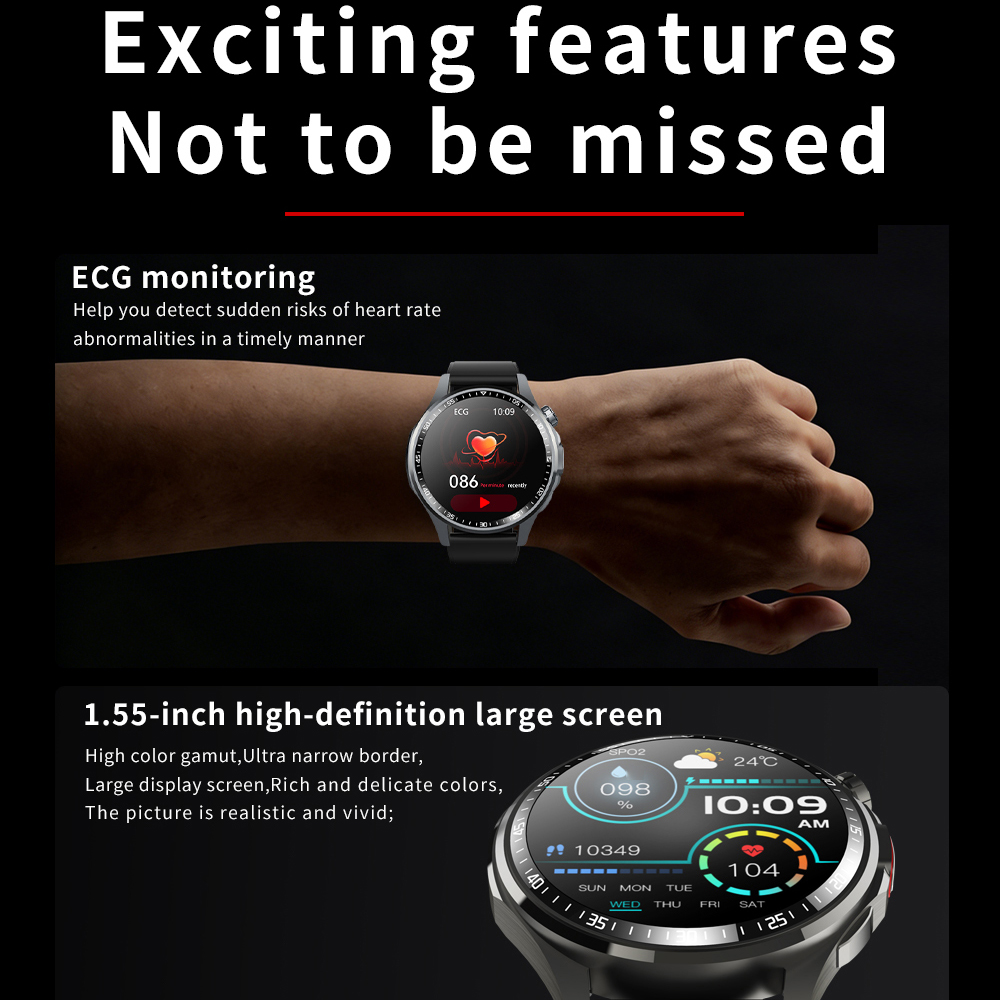 男性用スマートウォッチ、転倒検知機能付き、超高精細画面、心電 - Fall Detection Watch のレビューと価格