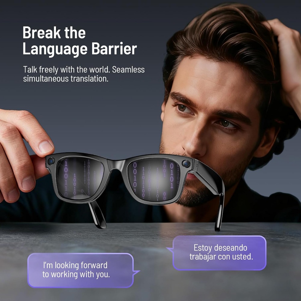 800万画素カメラ搭載スマートグラス、リアルタイム翻訳、AI - Smart Glasses Lens のレビューと価格