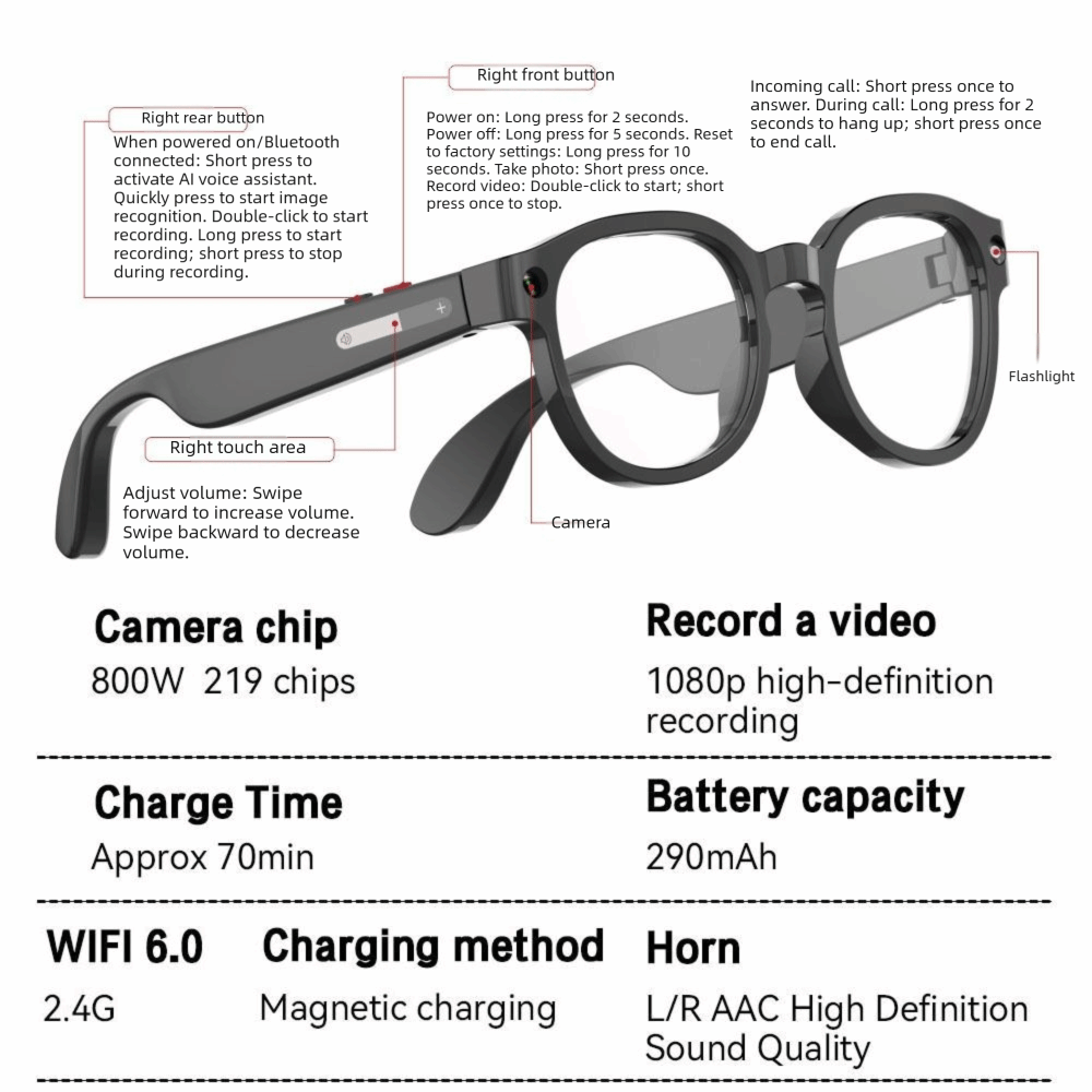 2 in 1 AIスマートグラス HD写真動画音声対応 ブル - Smart Glasses Lens のレビューと価格