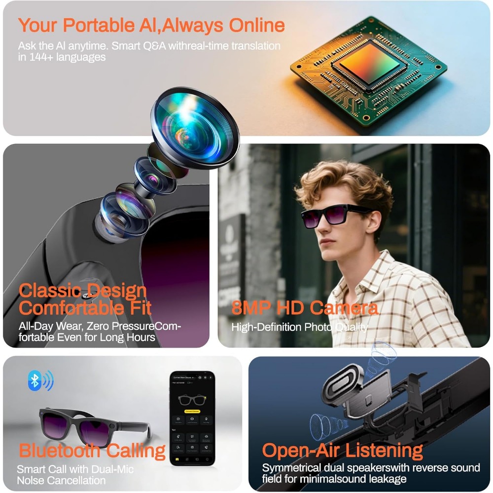 AI翻訳、Bluetooth通話、8時間音楽再生スマートグラ - Smart Glasses Lens のレビューと価格