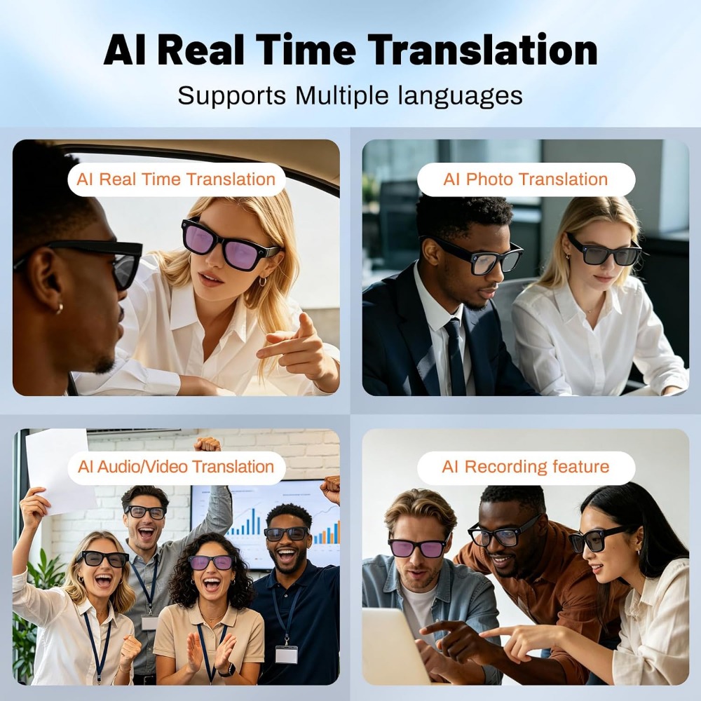 AI翻訳、Bluetooth通話、8時間音楽再生スマートグラ - Smart Glasses Lens のレビューと価格