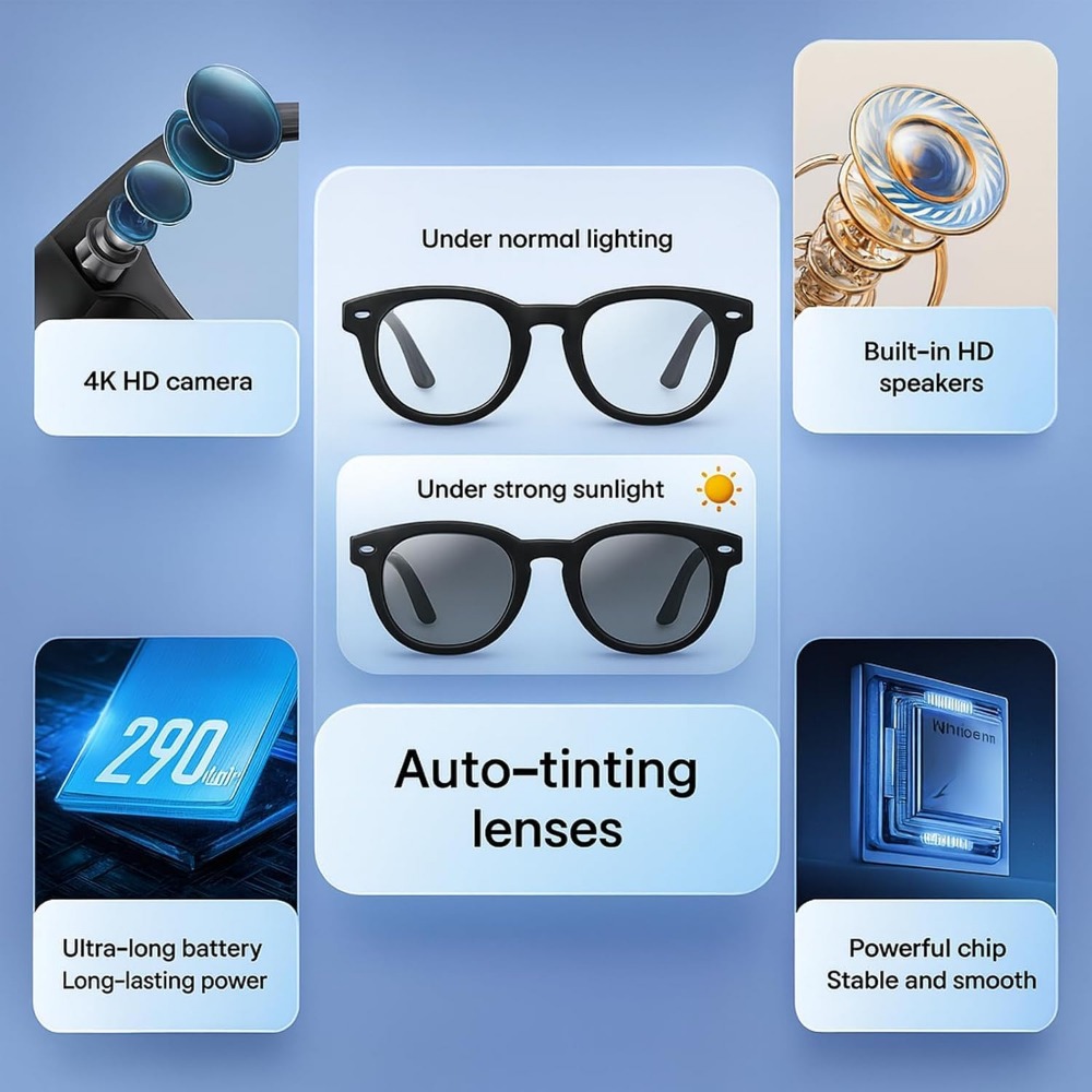 スマートグラス：4Kカメラ、Bluetooth、翻訳機能、自 - Smart Glasses Lens のレビューと価格